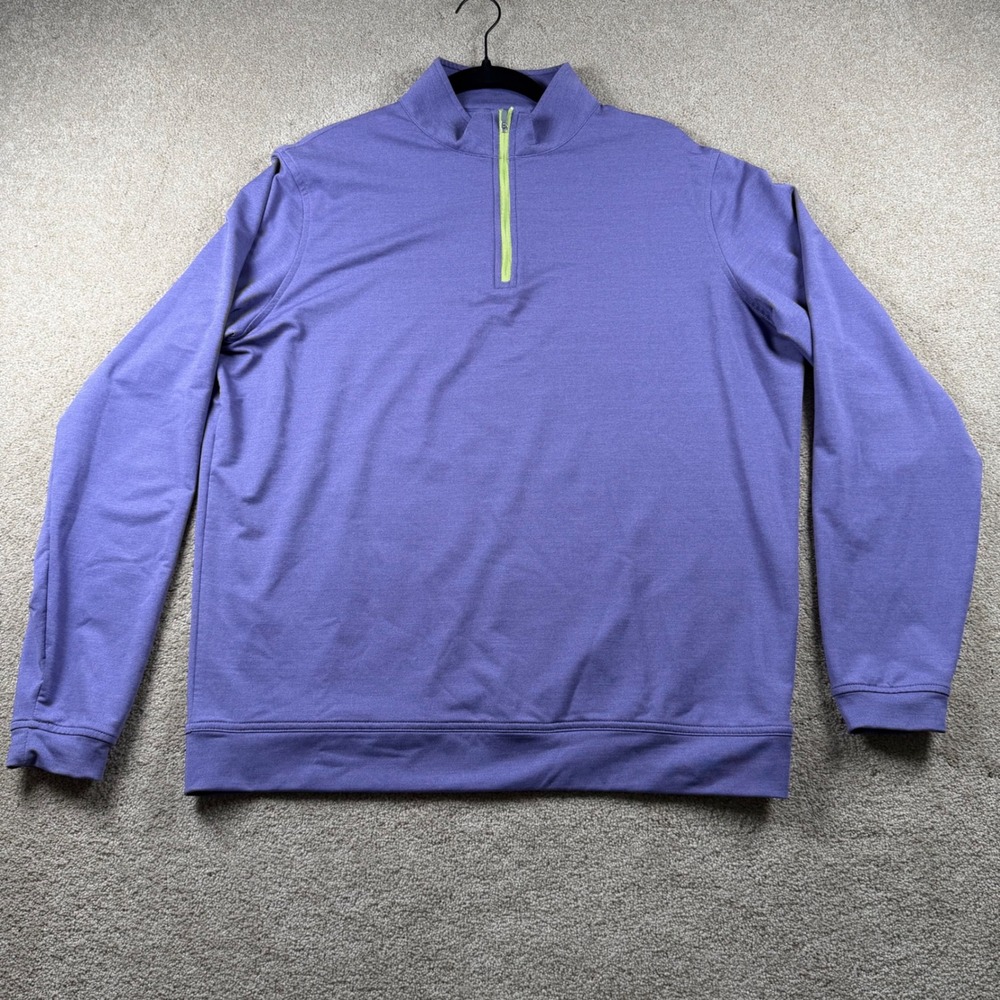 Peter Millar Perth Quarter Zip Pullover Mens Large Purple Neon Lime Golf Sweater